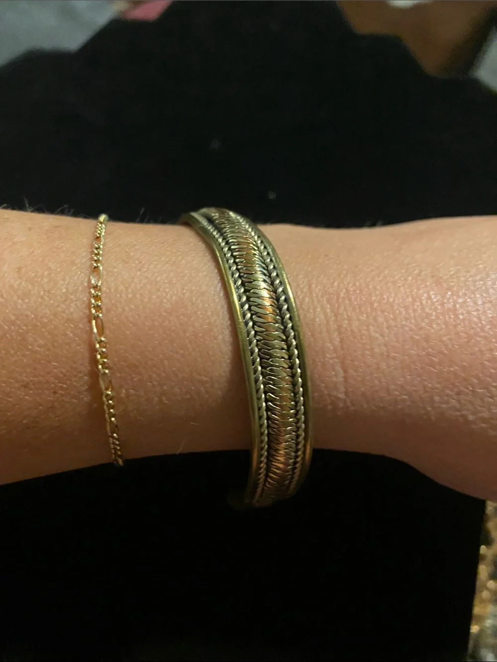 Brass Copper Hand Crafted Textured Signed Adjustable Cuff Bracelet